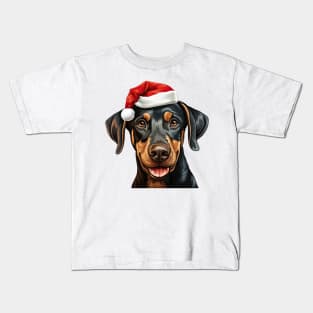 Christmas Peeking Doberman Pinscher Dog Kids T-Shirt